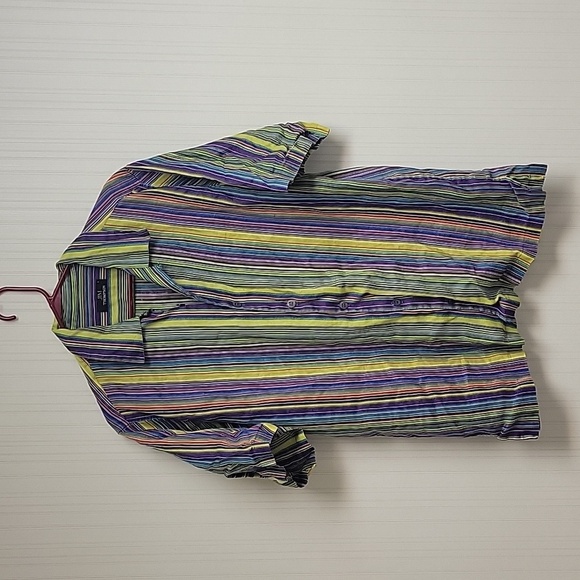 Jim Thompson 100% linen short sleeve striped men's sz large shirt - Picture 1 of 6